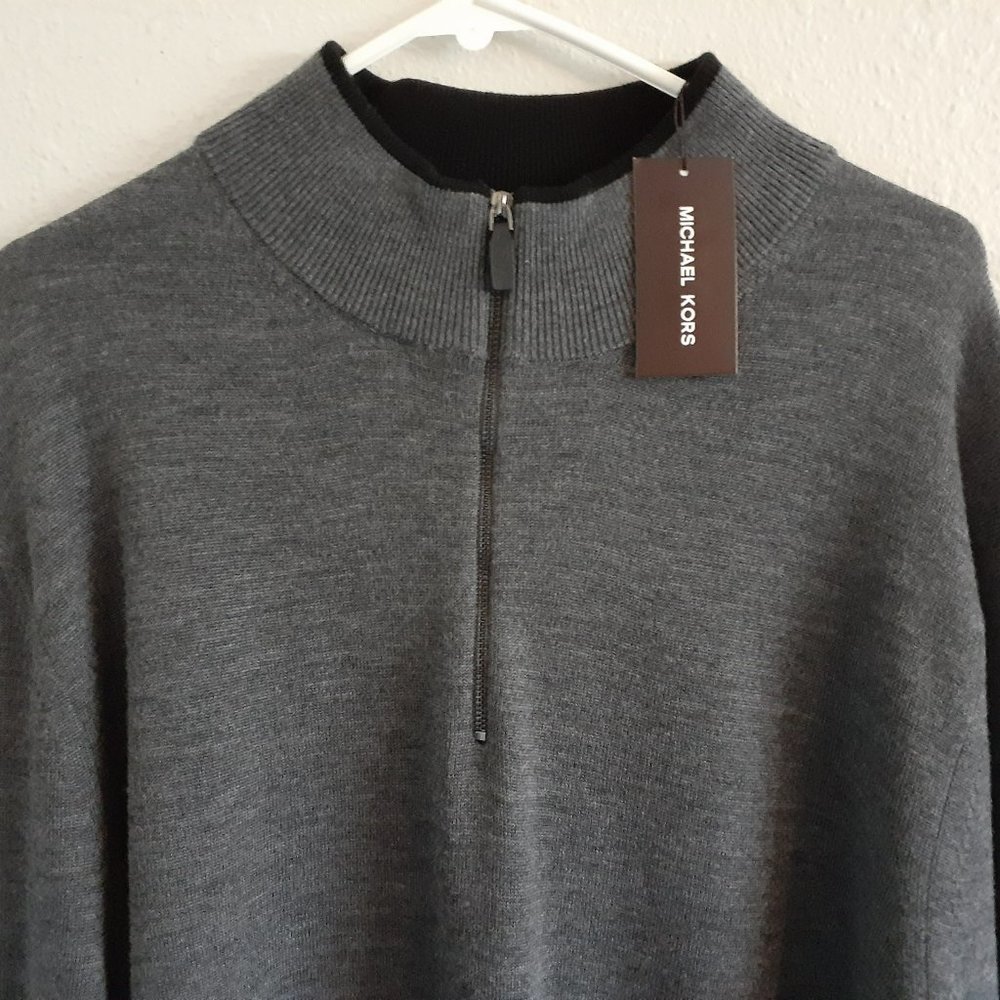 Brand New Michael Kors Men's Sweater quarter-zip ash mélange.